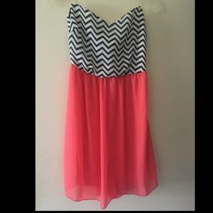 Poetry Black, White & Coral strapless dress